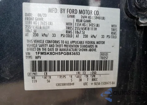 2023 Ford Explorer Xlt из США, поврежденный, VIN 1FMSK8DH5PGB83653